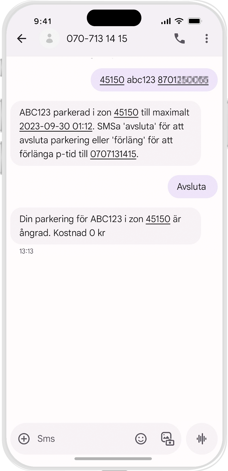 Screenshot of an SMS conversation
